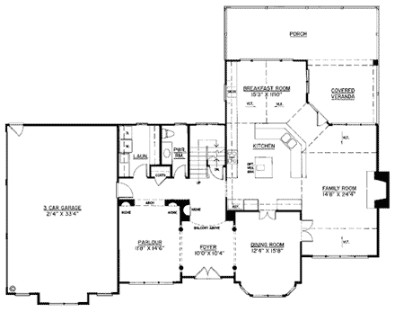 Colonial, European, Greek Revival, Tudor House Plan 98227 with 4 Beds, 4 Baths, 2 Car Garage First Level Plan