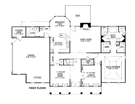 Colonial House Plan 98234 with 4 Beds, 4 Baths, 2 Car Garage First Level Plan