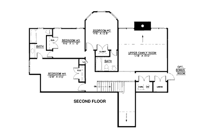 Colonial House Plan 98234 with 4 Beds, 4 Baths, 2 Car Garage Second Level Plan