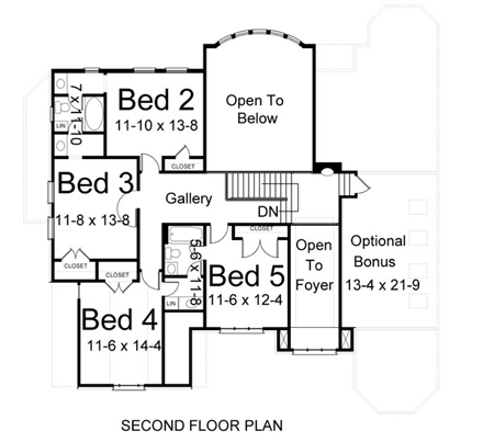 European, Greek Revival, Victorian House Plan 98249 with 5 Beds, 4 Baths, 2 Car Garage Second Level Plan