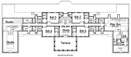 Colonial, Greek Revival House Plan 98256 with 5 Beds, 7 Baths, 5 Car Garage Second Level Plan