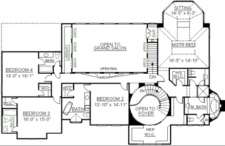 European, Greek Revival House Plan 98258 with 4 Beds, 5 Baths, 3 Car Garage Second Level Plan