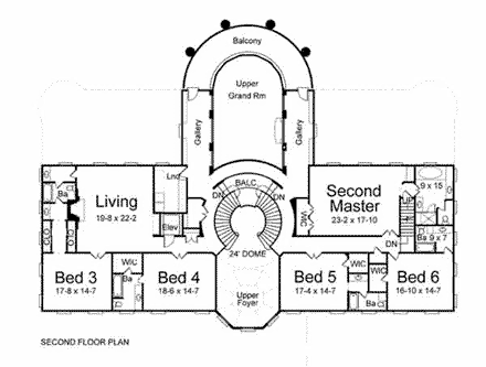 Colonial, Greek Revival House Plan 98264 with 6 Beds, 8 Baths, 4 Car Garage Second Level Plan