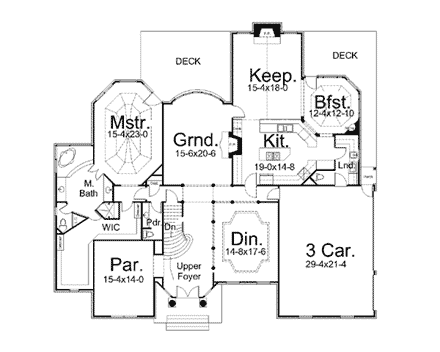 European, Greek Revival House Plan 98280 with 4 Beds, 4 Baths, 3 Car Garage First Level Plan