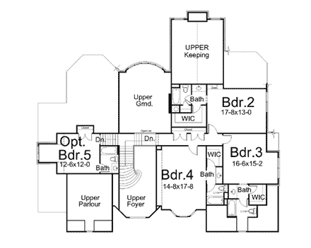European, Greek Revival House Plan 98280 with 4 Beds, 4 Baths, 3 Car Garage Second Level Plan