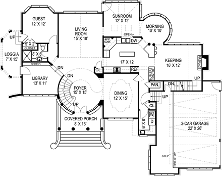 European, Greek Revival, Tudor, Victorian House Plan 98281 with 5 Beds, 4 Baths, 3 Car Garage First Level Plan