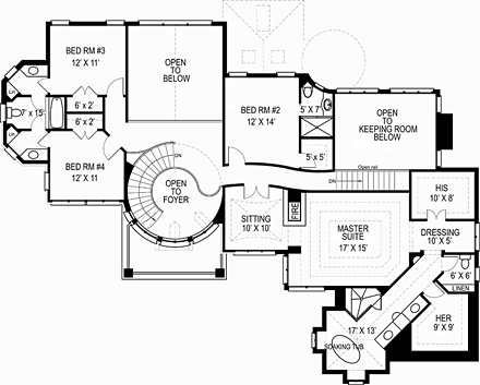 European, Greek Revival, Tudor, Victorian House Plan 98281 with 5 Beds, 4 Baths, 3 Car Garage Second Level Plan