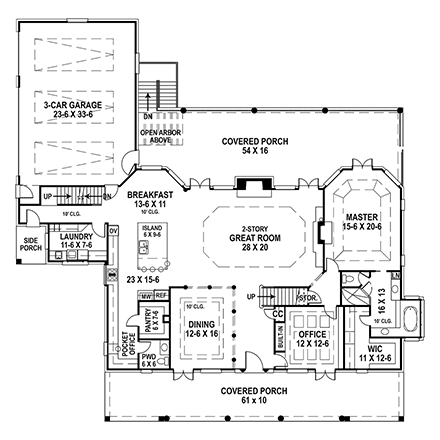 Cape Cod, Colonial, Greek Revival House Plan 98292 with 4 Beds, 3 Baths, 3 Car Garage First Level Plan
