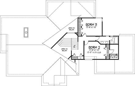 Traditional House Plan 98306 with 3 Beds, 3 Baths, 2 Car Garage Second Level Plan