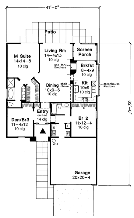 Traditional House Plan 98318 with 2 Beds, 2 Baths, 2 Car Garage First Level Plan