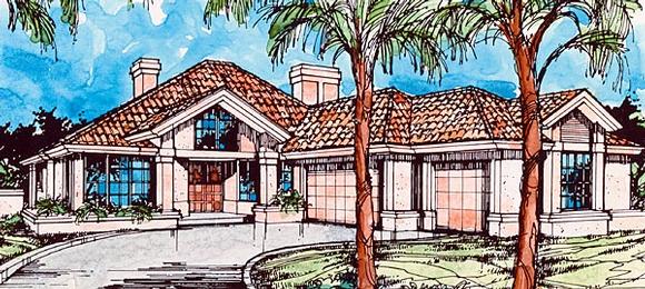 Florida, Mediterranean House Plan 98327 with 2 Beds, 3 Baths, 3 Car Garage Elevation