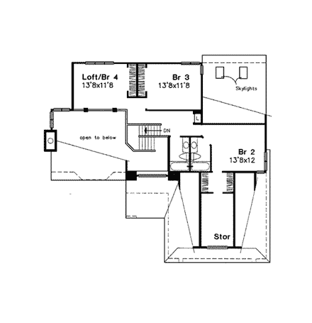 Contemporary House Plan 98336 with 3 Beds, 3 Baths, 2 Car Garage Second Level Plan