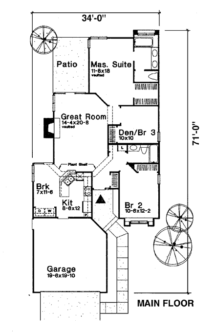 Mediterranean, One-Story House Plan 98339 with 2 Beds, 2 Baths, 2 Car Garage First Level Plan