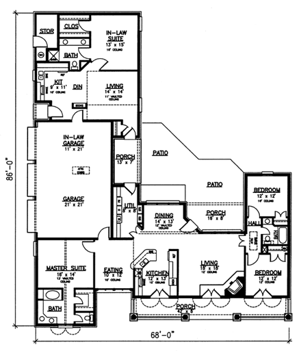 Prairie, Southwest House Plan 98366 with 4 Beds, 3 Baths, 3 Car Garage First Level Plan