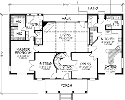 Colonial, Southern House Plan 98370 with 4 Beds, 4 Baths, 2 Car Garage First Level Plan