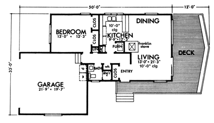 Ranch House Plan 98378 with 1 Beds, 1 Baths First Level Plan