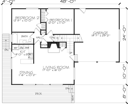 Cabin, Ranch House Plan 98381 with 5 Beds, 2 Baths, 2 Car Garage First Level Plan