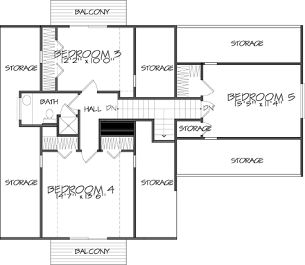 Cabin, Ranch House Plan 98381 with 5 Beds, 2 Baths, 2 Car Garage Second Level Plan