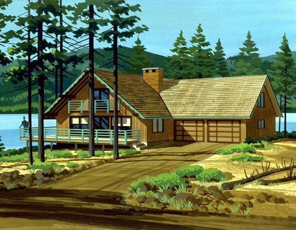 Cabin, Ranch House Plan 98381 with 5 Beds, 2 Baths, 2 Car Garage Elevation
