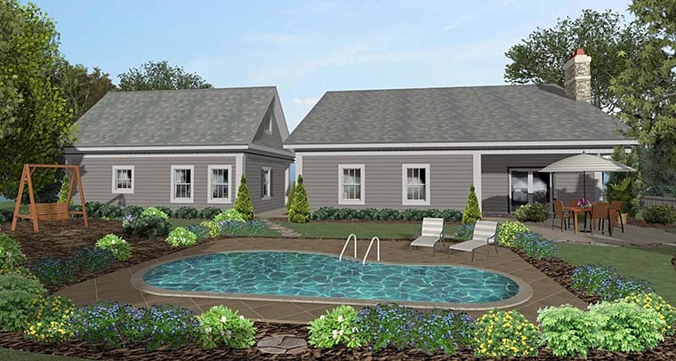 Cottage, Country, Craftsman House Plan 98401 with 4 Beds, 2 Baths, 2 Car Garage Rear Elevation