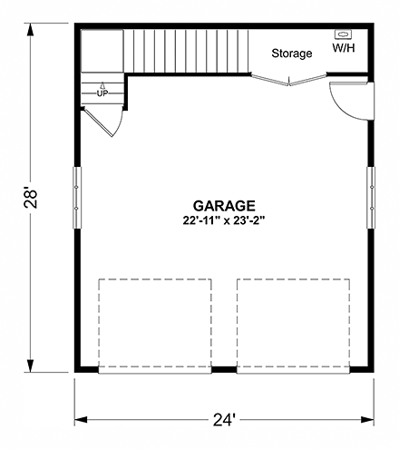 2 Car Garage Apartment Plan 98403 with 1 Beds, 1 Baths First Level Plan