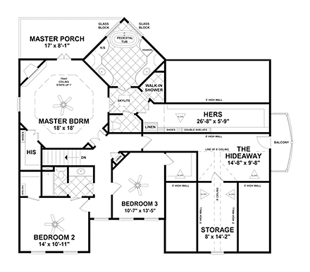 Craftsman House Plan 98405 with 4 Beds, 3 Baths, 3 Car Garage Second Level Plan