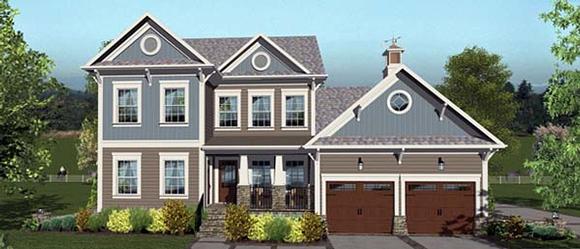 Craftsman House Plan 98405 with 4 Beds, 3 Baths, 3 Car Garage Elevation