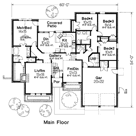 European House Plan 98516 with 4 Beds, 3 Baths, 2 Car Garage First Level Plan