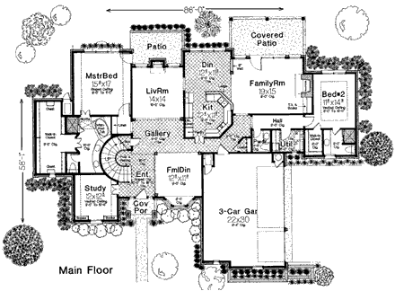 European, French Country, Tudor House Plan 98535 with 4 Beds, 4 Baths, 3 Car Garage First Level Plan