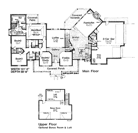 Country, Farmhouse, French Country House Plan 98536 with 4 Beds, 3 Baths, 3 Car Garage First Level Plan