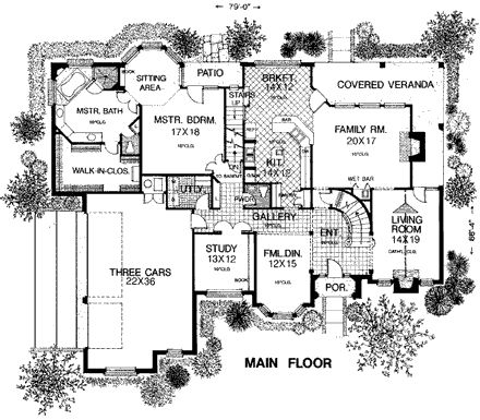 French Country, Tudor House Plan 98539 with 4 Beds, 4 Baths, 3 Car Garage First Level Plan