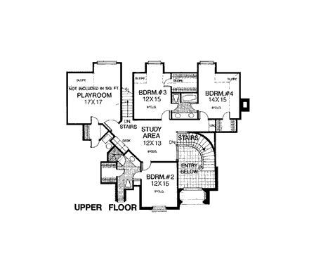 French Country, Tudor House Plan 98539 with 4 Beds, 4 Baths, 3 Car Garage Second Level Plan