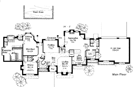 French Country, Tudor House Plan 98563 with 4 Beds, 5 Baths, 3 Car Garage First Level Plan