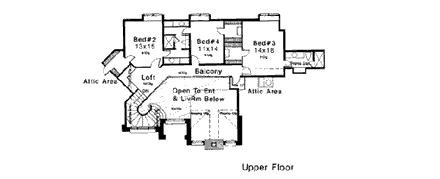 French Country, Tudor House Plan 98563 with 4 Beds, 5 Baths, 3 Car Garage Second Level Plan