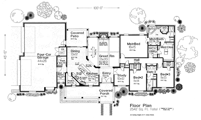 House Plan 98574 - Traditional Style with 2542 Sq Ft, 3 Bed, 2 Ba