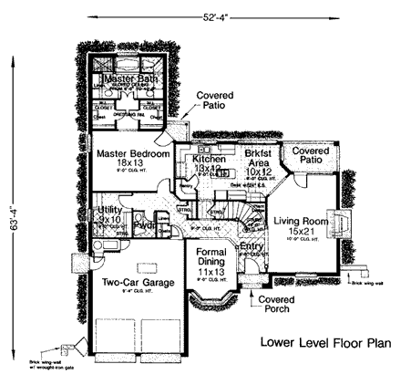 European House Plan 98578 with 4 Beds, 4 Baths, 2 Car Garage First Level Plan