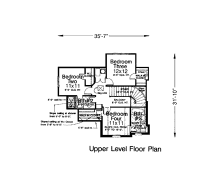 European House Plan 98578 with 4 Beds, 4 Baths, 2 Car Garage Second Level Plan