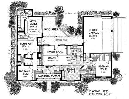 European House Plan 98593 with 4 Beds, 3 Baths, 3 Car Garage First Level Plan
