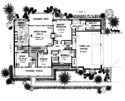 Country House Plan 98594 with 3 Beds, 3 Baths, 3 Car Garage First Level Plan