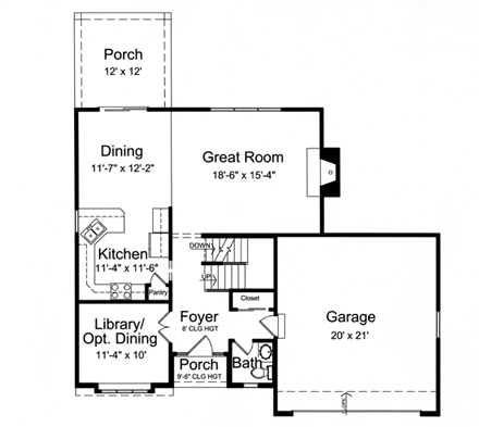 Country, Craftsman House Plan 98601 with 3 Beds, 3 Baths, 2 Car Garage First Level Plan