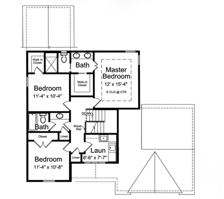 Country, Craftsman House Plan 98601 with 3 Beds, 3 Baths, 2 Car Garage Second Level Plan