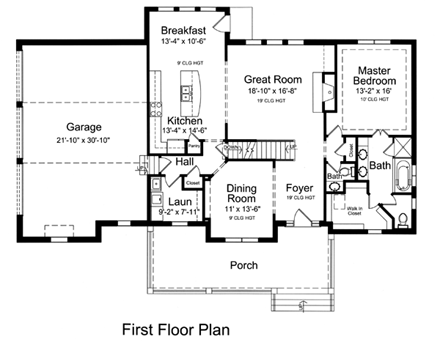 Country House Plan 98604 with 4 Beds, 3 Baths, 3 Car Garage First Level Plan