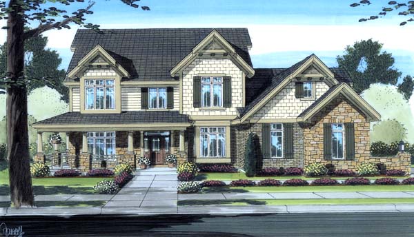 Country, Craftsman House Plan 98605 with 4 Beds, 3 Baths, 3 Car Garage Elevation