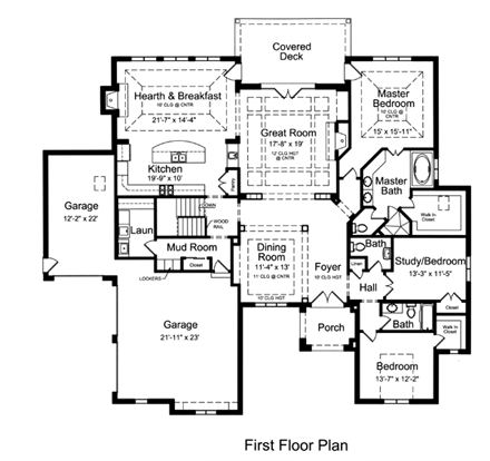 Traditional House Plan 98607 with 3 Beds, 3 Baths, 3 Car Garage First Level Plan