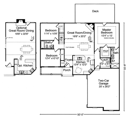 Ranch House Plan 98623 with 3 Beds, 2 Baths, 2 Car Garage First Level Plan