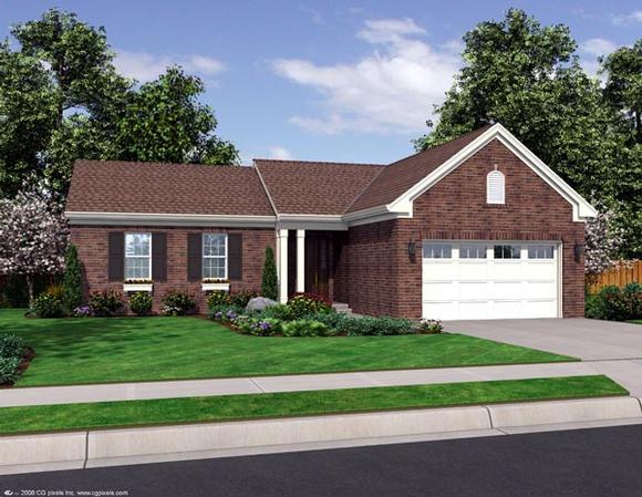 One-Story, Traditional House Plan 98637 with 3 Beds, 2 Baths, 2 Car Garage Elevation