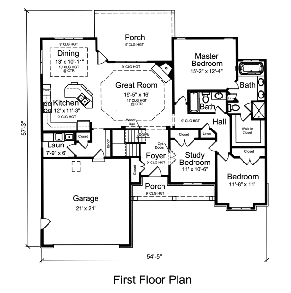 House Plan 98650 - Traditional Style with 1718 Sq Ft, 3 Bed, 2 Ba