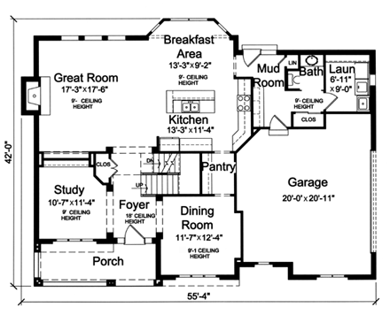 Craftsman House Plan 98651 with 4 Beds, 3 Baths, 2 Car Garage First Level Plan