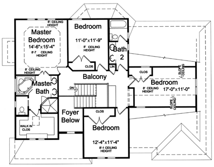 Craftsman House Plan 98651 with 4 Beds, 3 Baths, 2 Car Garage Second Level Plan