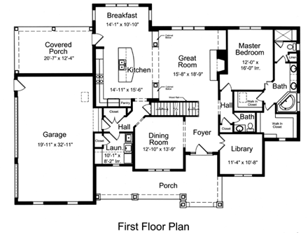 European House Plan 98652 with 4 Beds, 3 Baths, 3 Car Garage First Level Plan